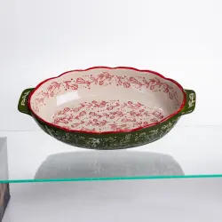 Форма для запікання Vintage 30×18×5 (см) овальна форма для випікання в духовці з ручками Зелена HM05-02