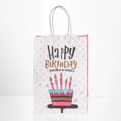 Набір подарункових пакетів з паперу 12 шт Happy Birthday 15×8×21 см Рожевий HP-10359-23PK
