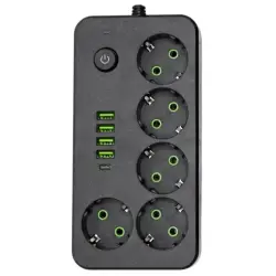 Мережевий фільтр-подовжувач 5 розеток 4xUSB-A 1xUSB-C 5м чорний HP-5-52