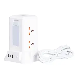 Мережевий фільтр подовжувач 2.8 м з лампою на 6 універсальних розеток з 2 USB, 1 Type-C, бездротова зарядка HP-5-1