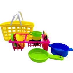 Кошик з ручкою, з посудом (ЖОВТИЙ)
